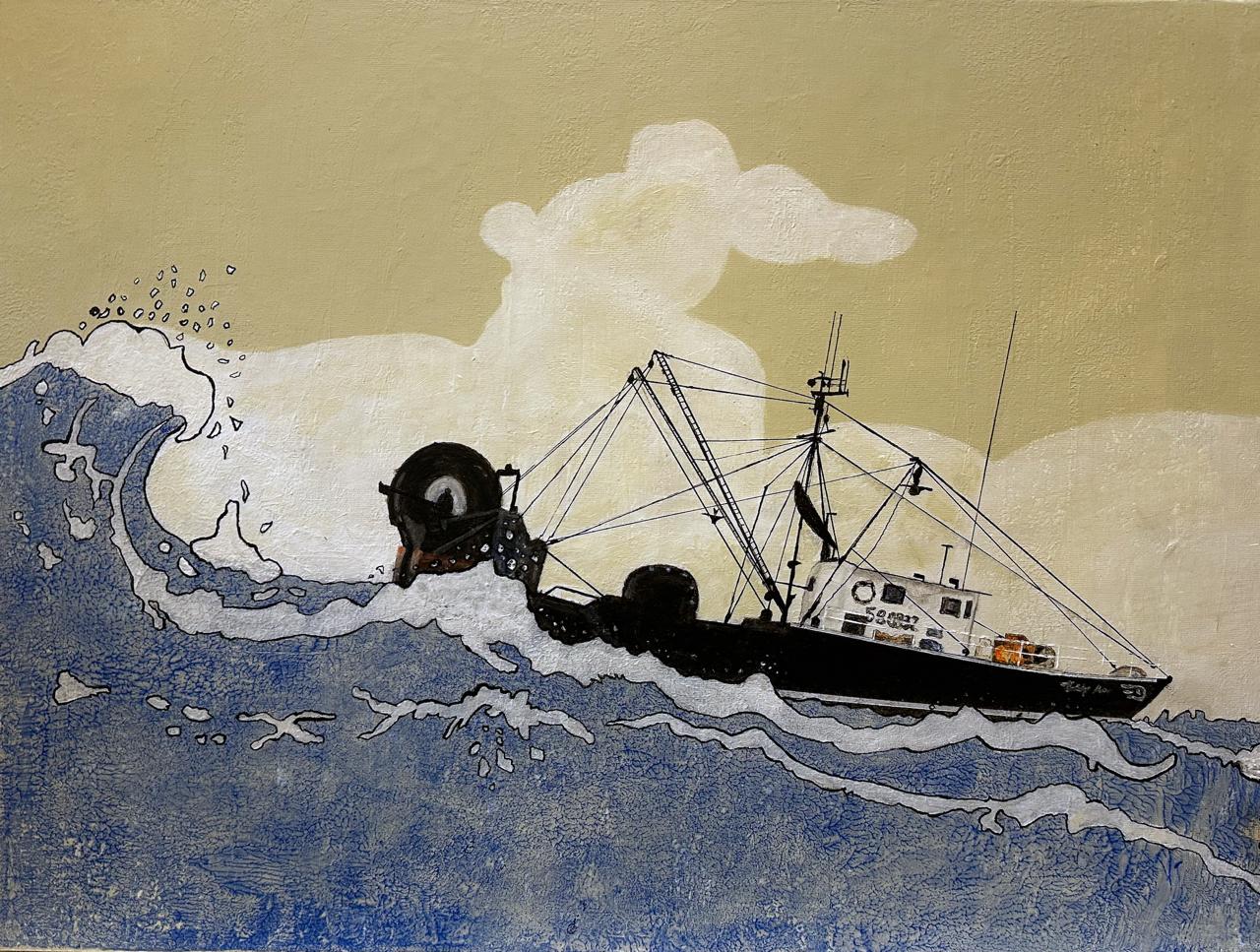 Great Waters, 2026, acrylic and ink on canvas by Derek Hixon